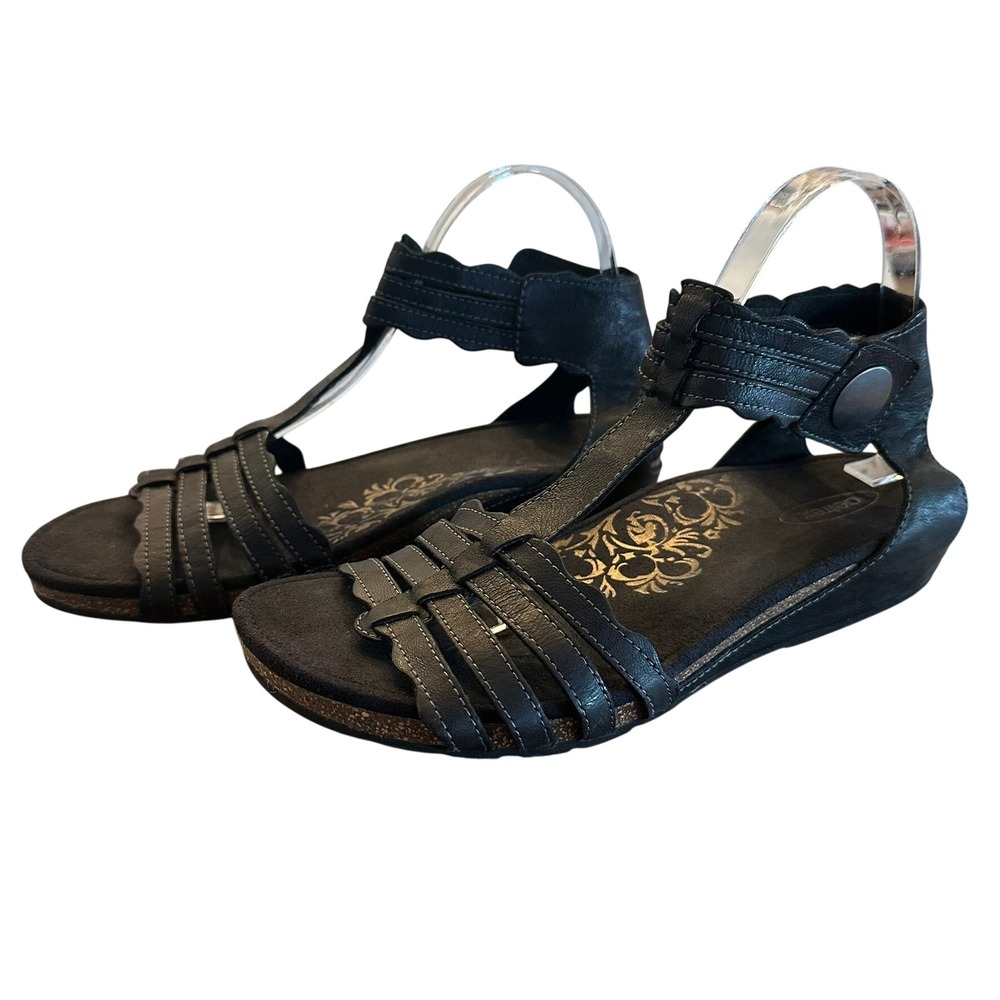Aetrex Sandals Shoes Size 10 Comfort Black Braided Strappy Orthotic Arch Support
